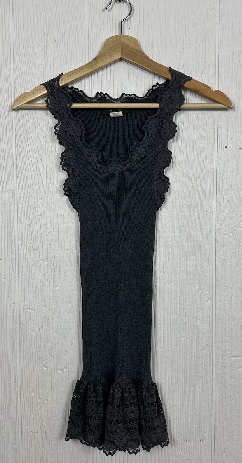 Rosemunde Silk Lace Romantic Feminine Ribbed Tank Top Grey Size Medium
