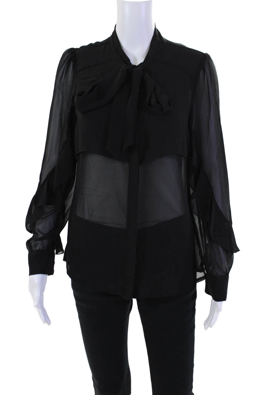 MINKPINK Womens Long Sleeves Button Down Tie Bottom Blouse Black Size Small