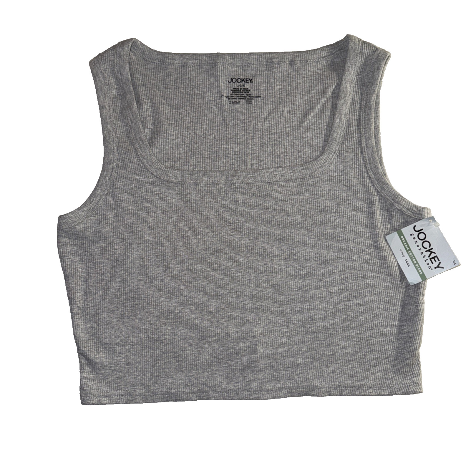 Jockey Crop Tank Top Womens Large Gray Ribbed Organic Cotton Blend