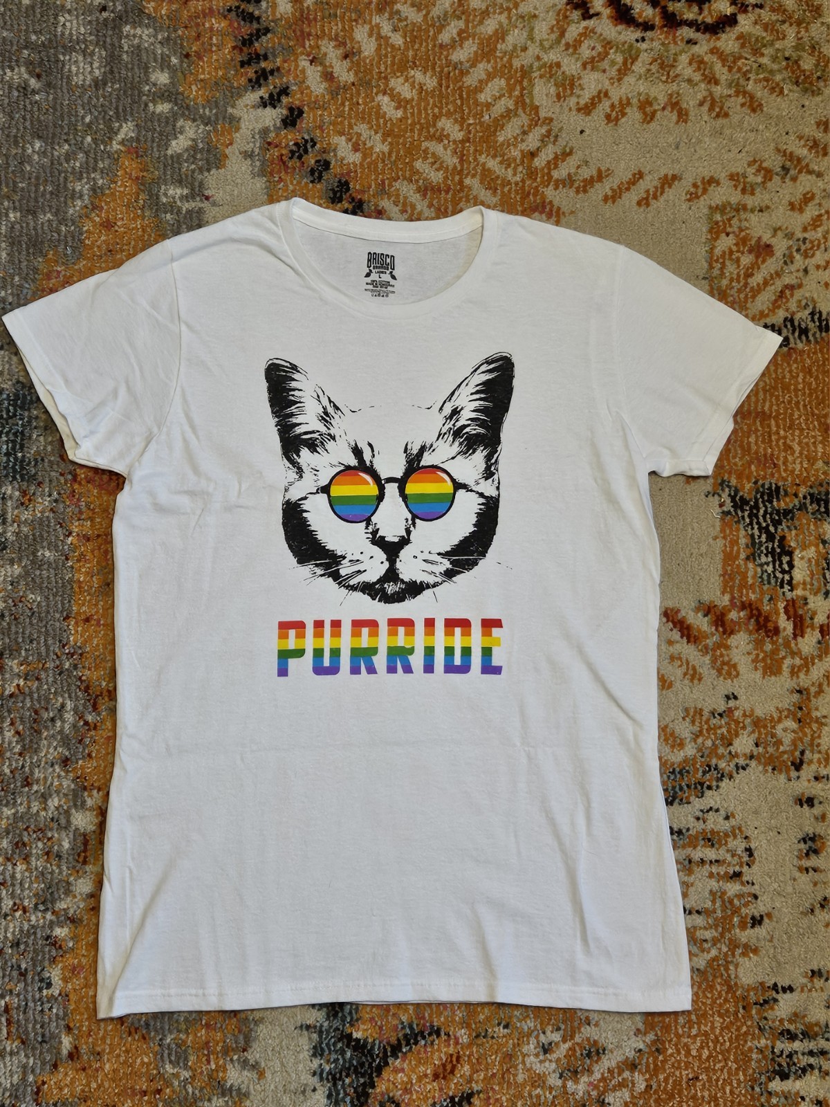 Women’s Pride LGBTQ Graphic Feline Cat Purride T-Shirt White Size L Preowned