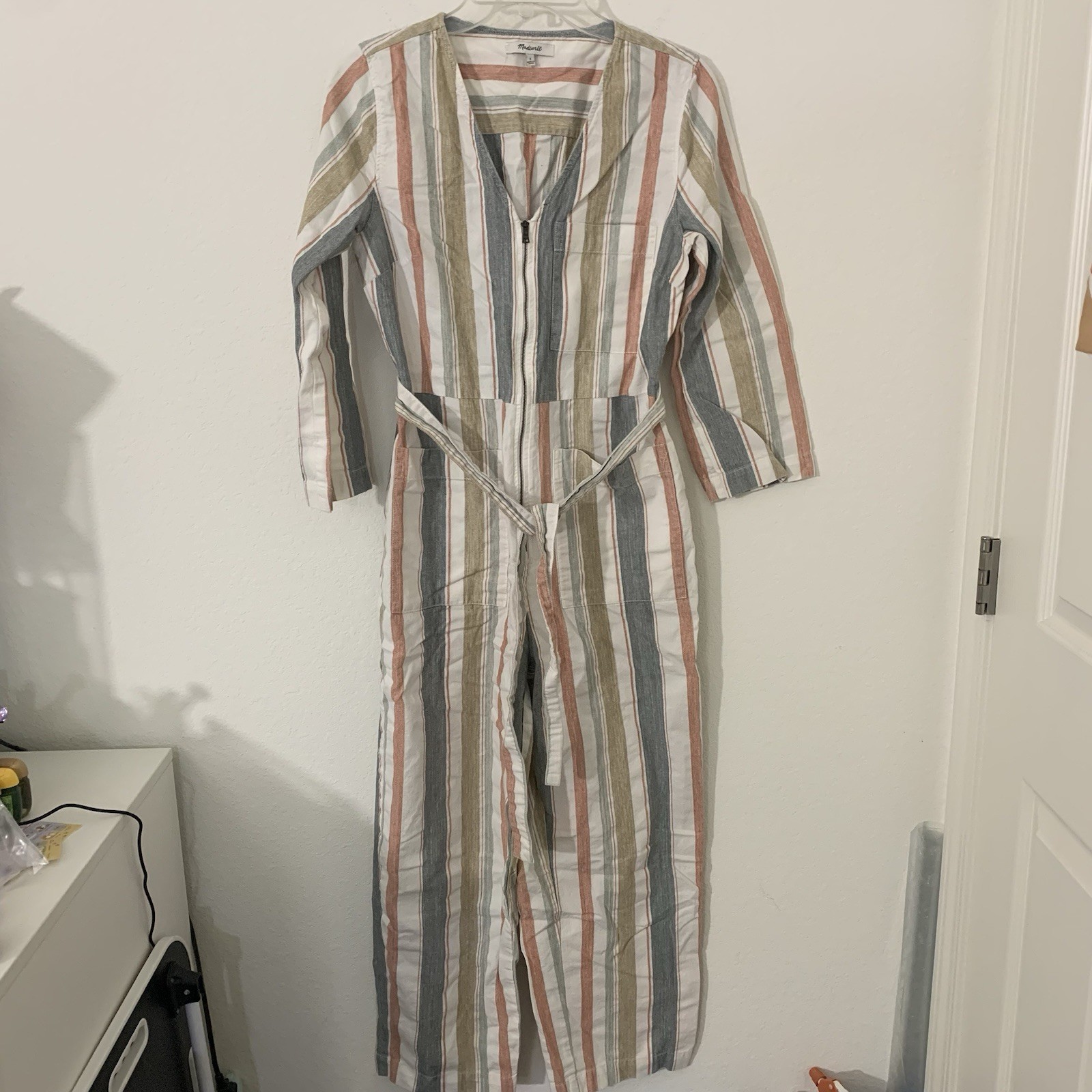 Madewell Women’s Coverall Zip Jumpsuit 2 Multi Color Stripe V-Neck Cotton