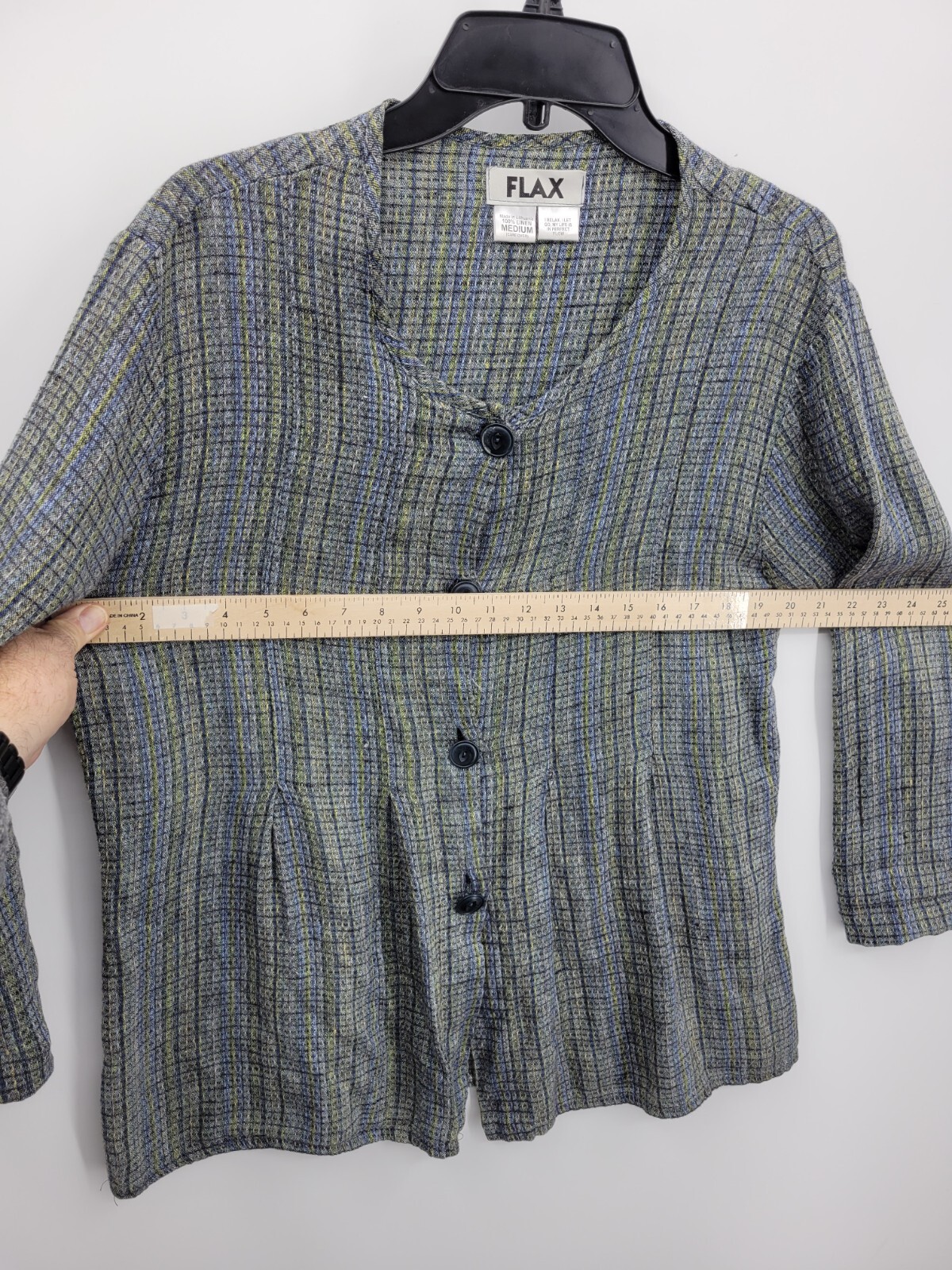 Flax Shirt Jacket Womens Medium Multicolor Linen V Neck Button Up Lagenlook Boho