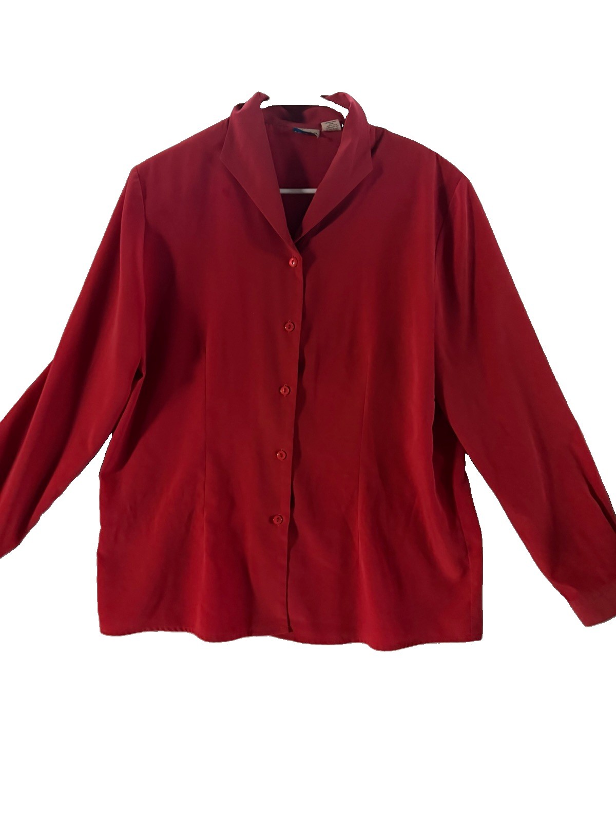 Vtg Red Blouse Button Classic Xl Preppy Career Minimalist Holiday Old Money