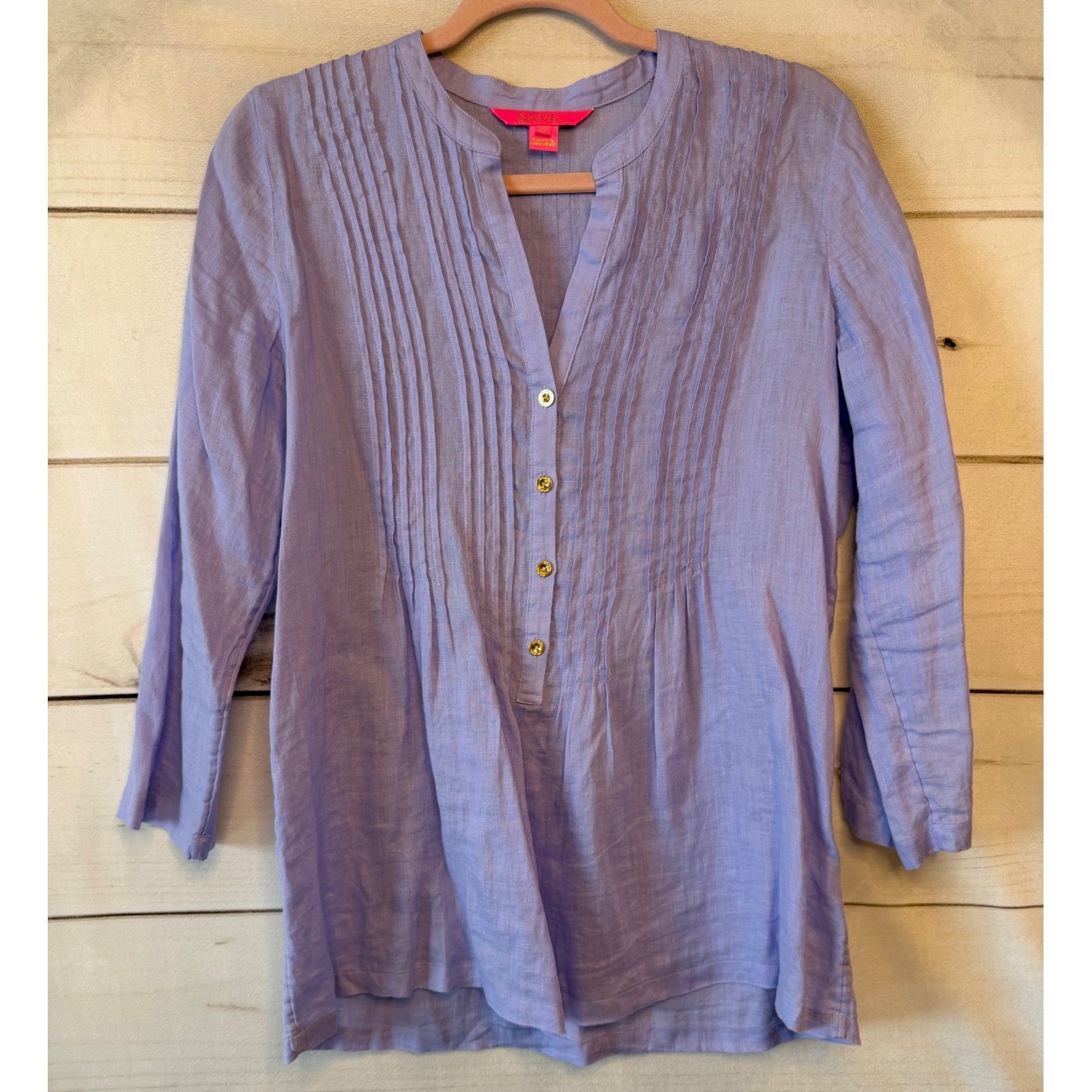 Lilly Pulitzer Elsa Top Linen Pintuck Tunic Periwinkle Blue Lavender XS 88189