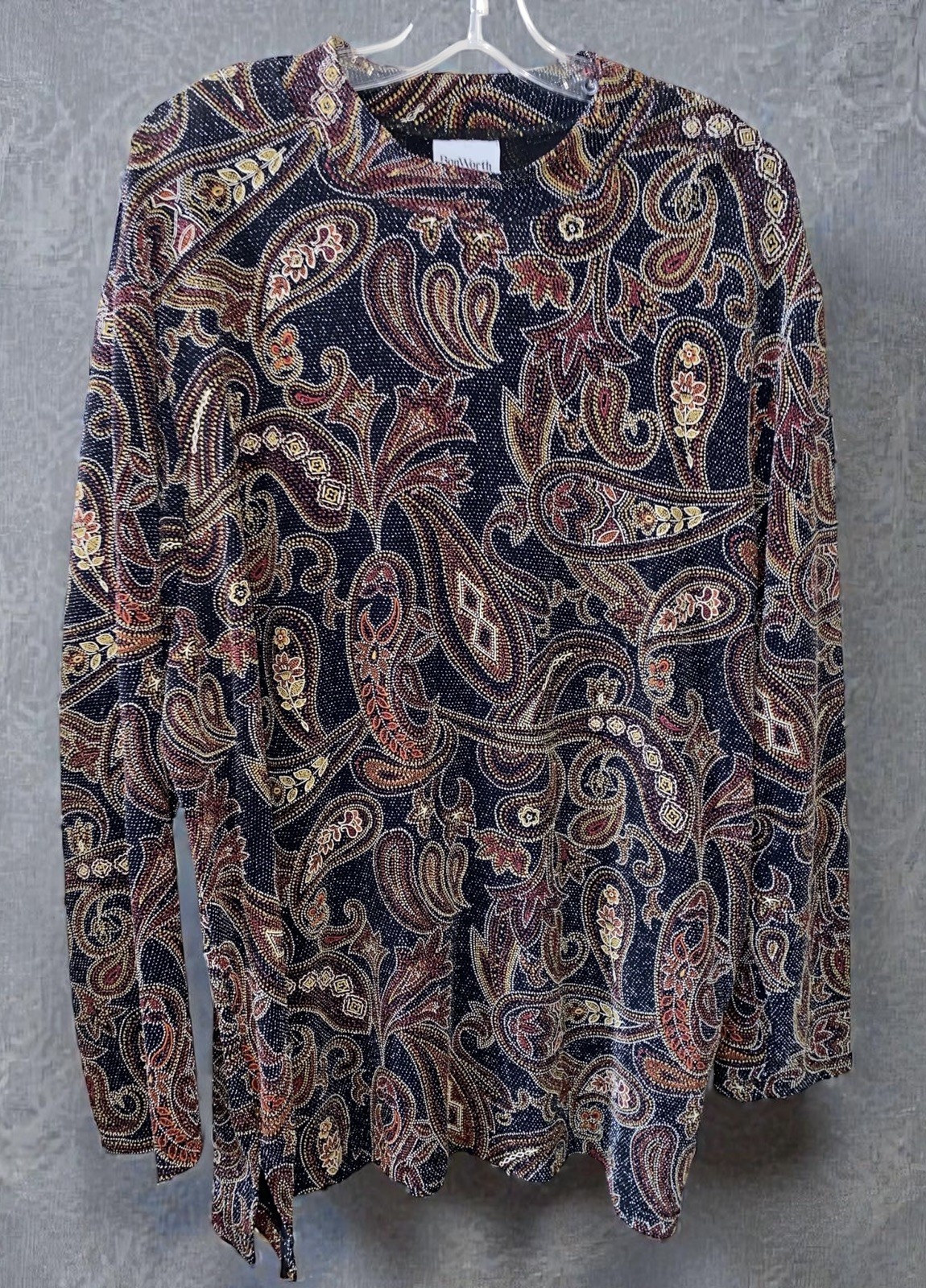 Bon Worth Paisley Sparkle Long Sleeve Top Women’s Size XL – FREE SHIPPING