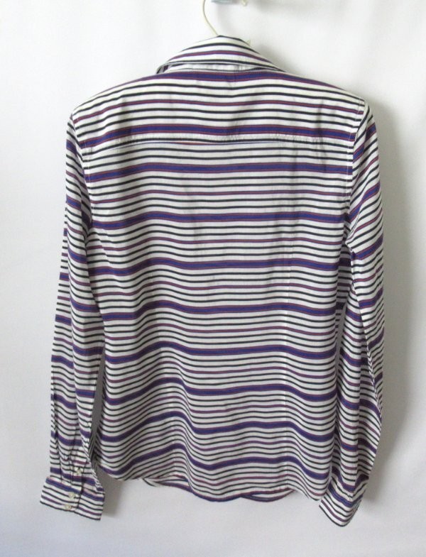 jcp white blue striped cotton silk blend button front long sleeve shirt *Sz S*