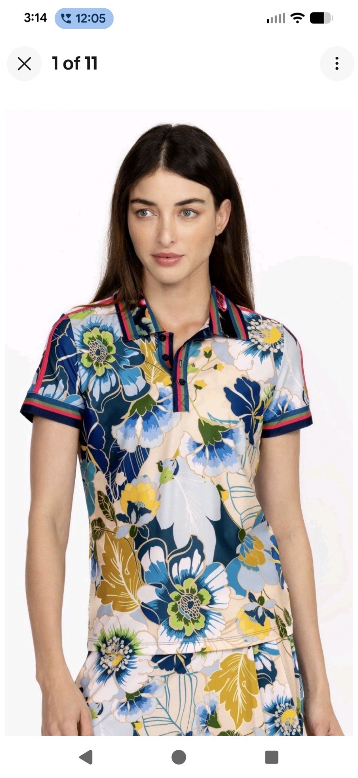 JOHNNY WAS Active Floral Polo Shirt ladies sz M Multi Blue Golf Tennis Picklebal