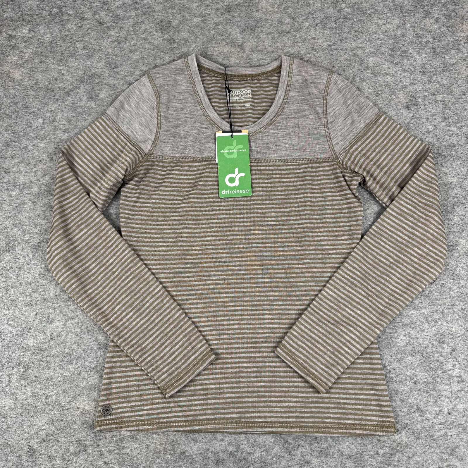 Outdoor Research Umbra Crew Long Sleeve Shirt Brown Striped Tencel Womens XS