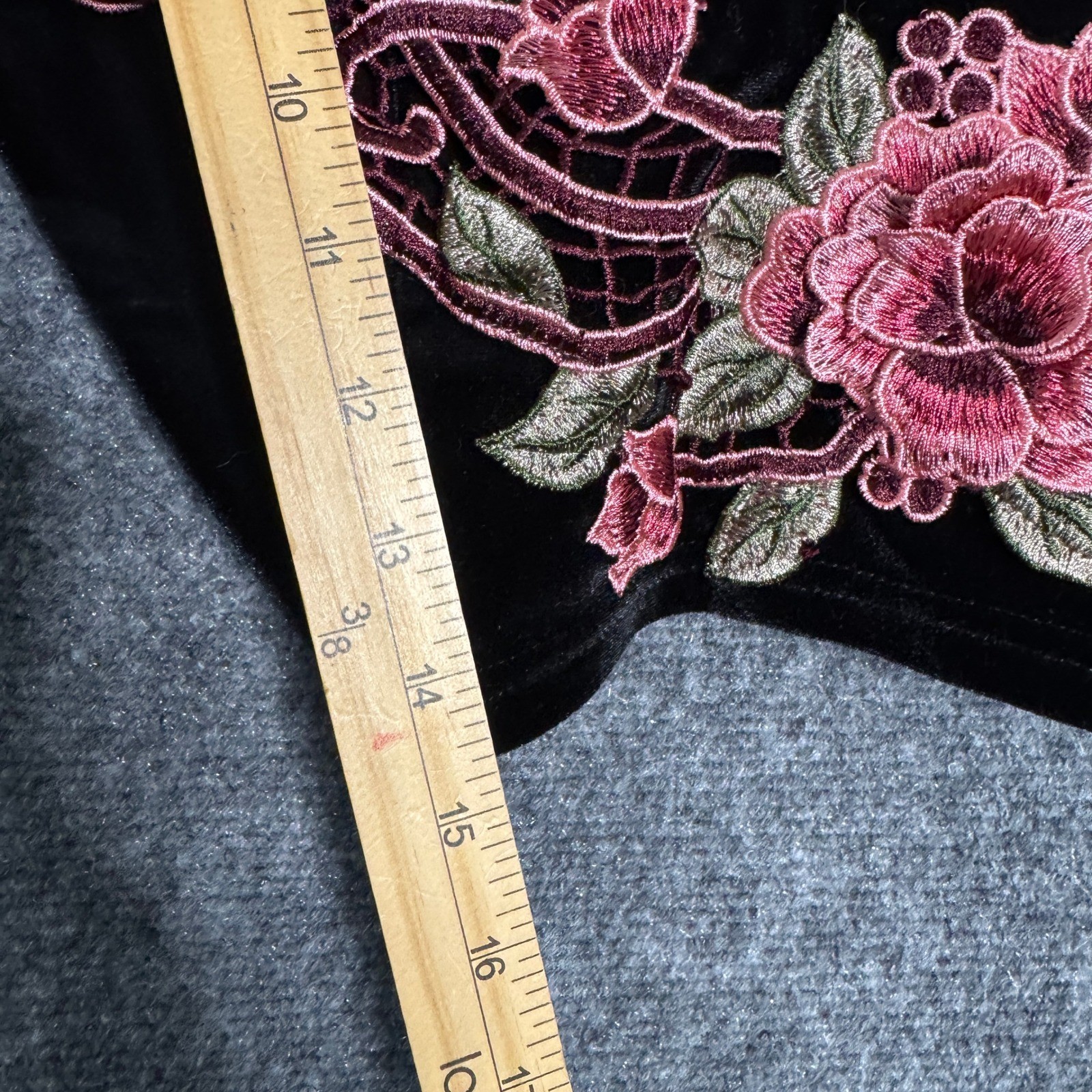Black Velvet Crop Top Floral Embroidery VNeck Sleeveless Boho Festival Hippie