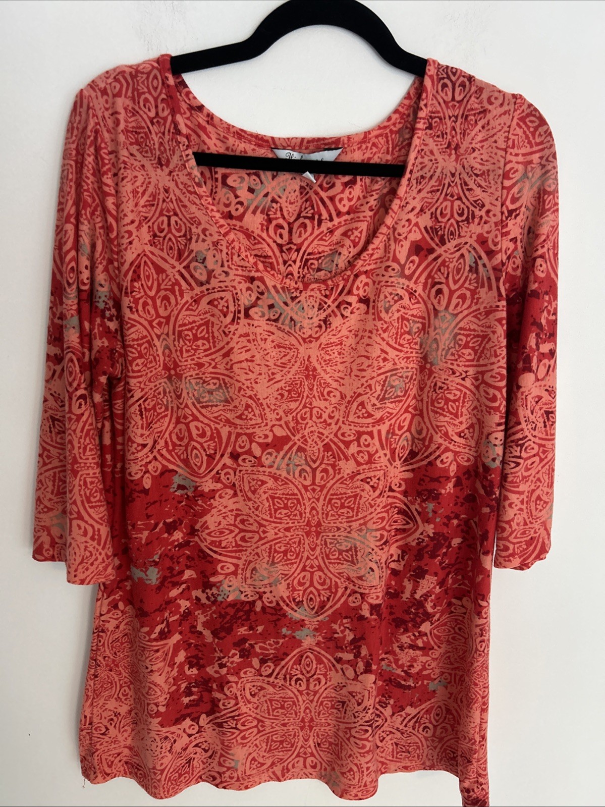 High Fifth Women’s Xl 3/4 Sleeve Orange Red Comfy Soft Summer Cotton Long Top