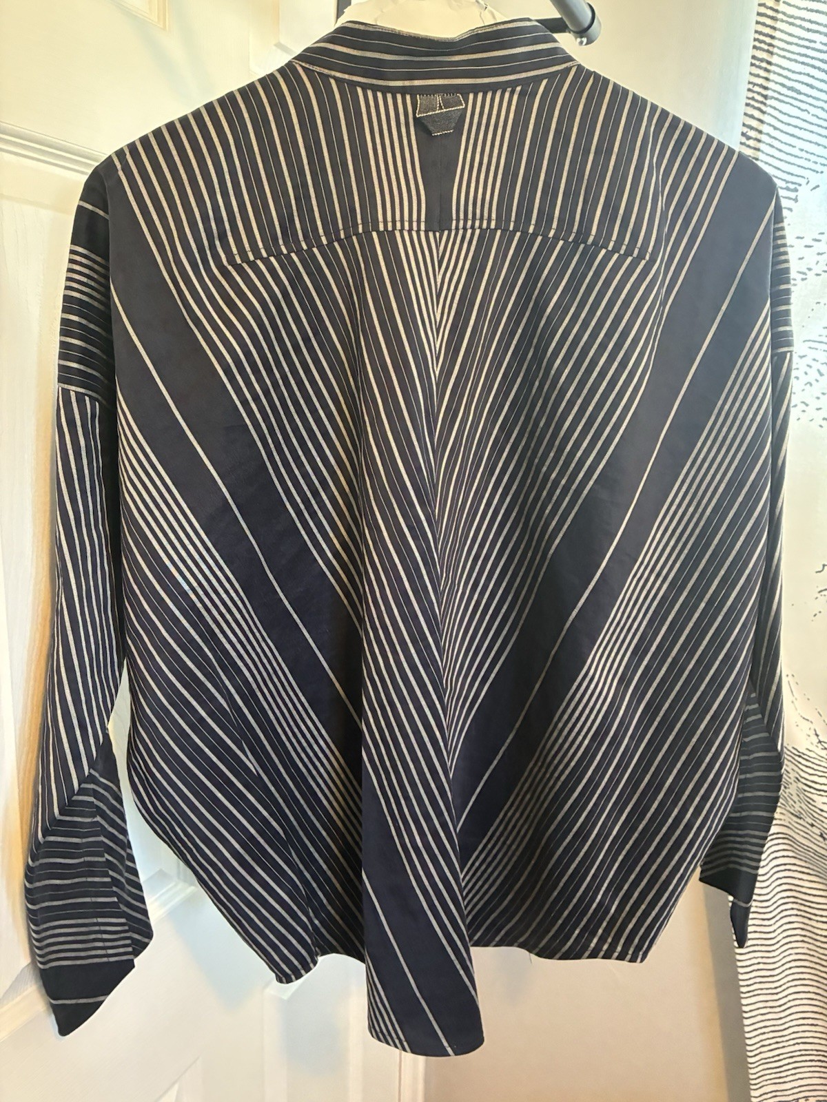 Zero Maria Cornell Shirt 4 Stripes Silver Navy Linen Silk Elastane