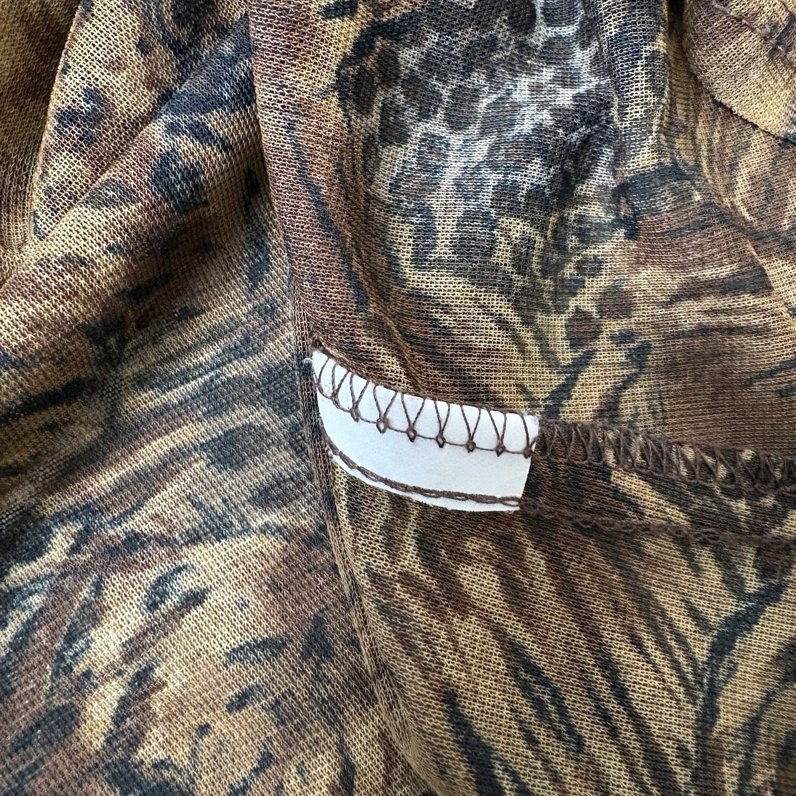 My Michelle Sheer Big Cat Print Button Up Top Tiger Lion Brown Black Y2K