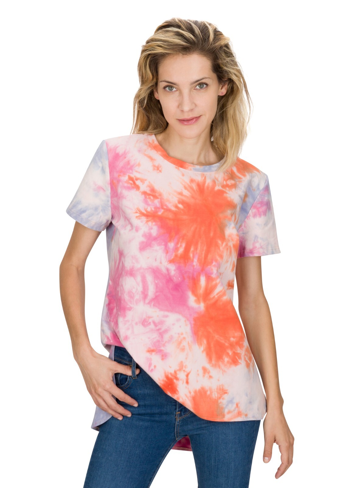 tie dye below hip short sleeve