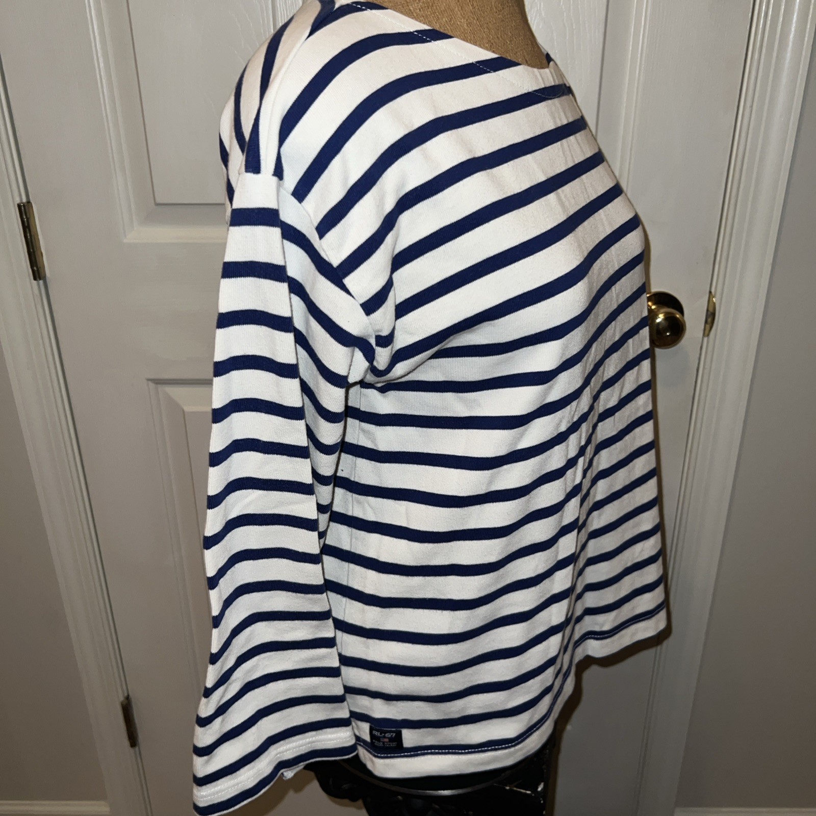 Vintage Polo Sport RL-67 Striped Sailor Shirt Nautical Breton Stripe Cotton Lg