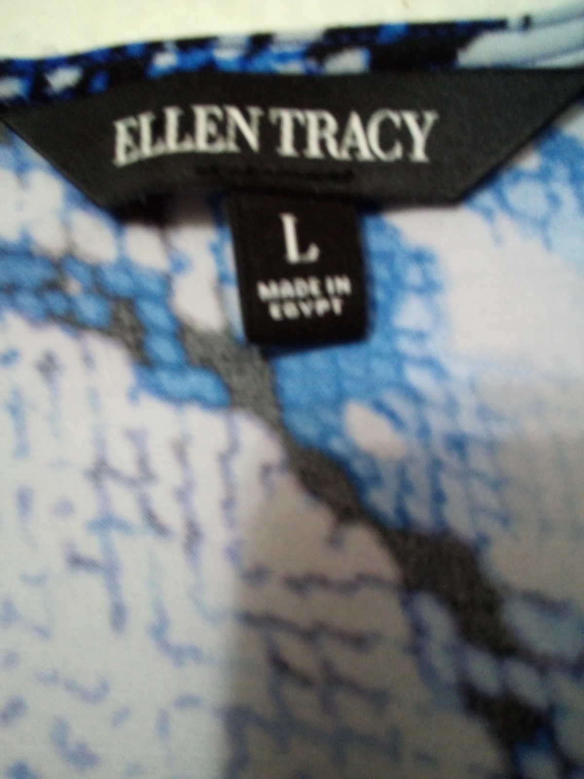 Ellen Tracy Top Women L Blue Purple Waterfall 3/4 Sleeve