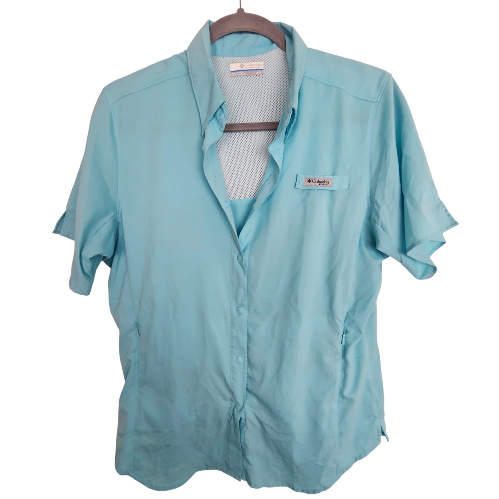 Columbia PFG Womens Vented Fishing Shirt Sz M Gorpcore Outdoor Snap Zip Pockets