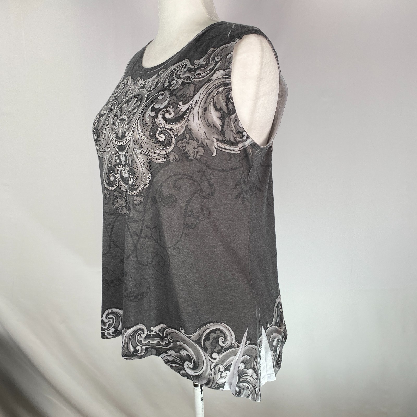 Jess & Jane 2 pc Tank Top & Cardigan Gray Pleated Sequin Sz XL Twee Festival