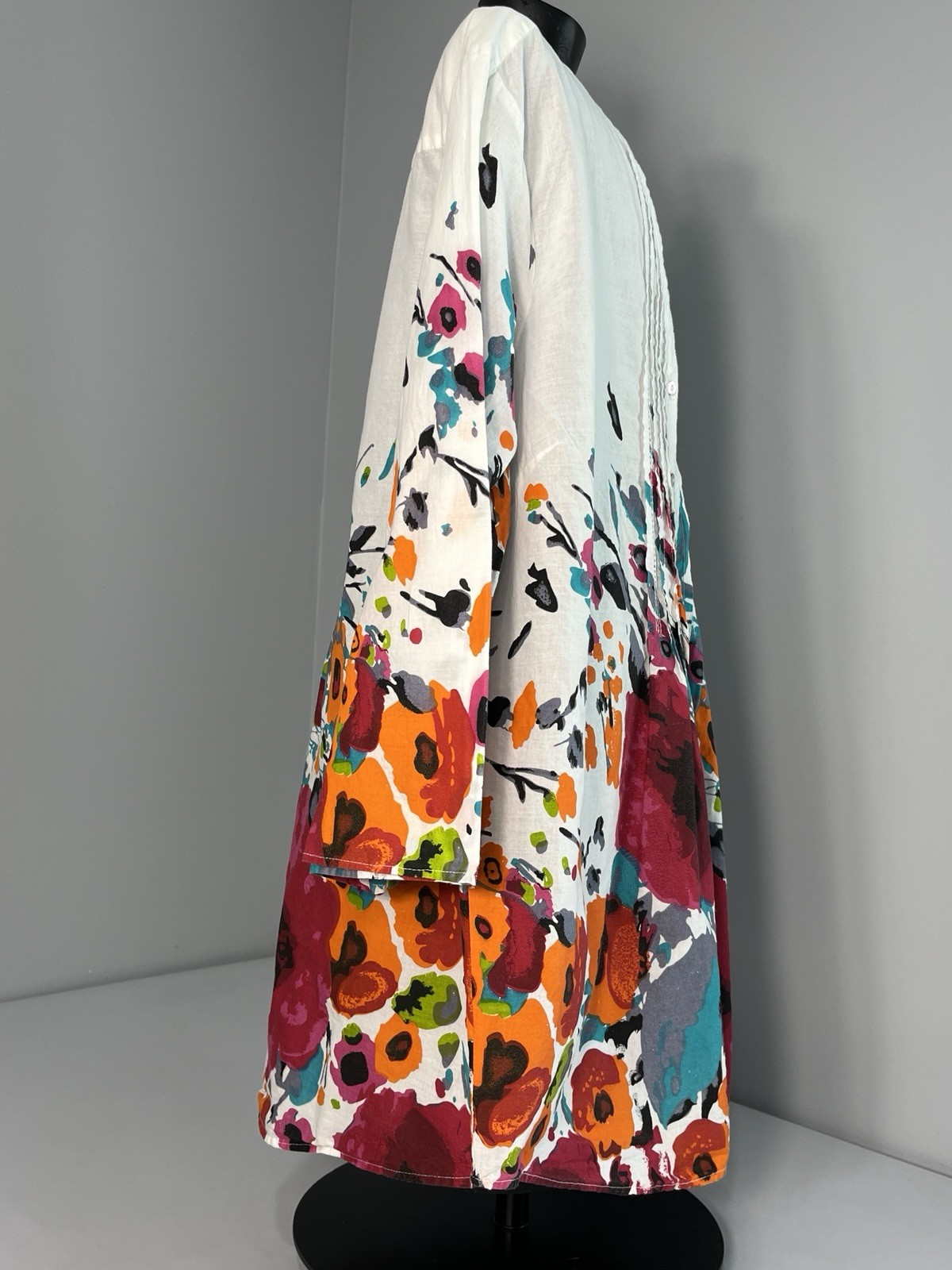 Collections Etc Womens White Abstract Floral Pintuck Tunic XXL 100% Cotton Boho