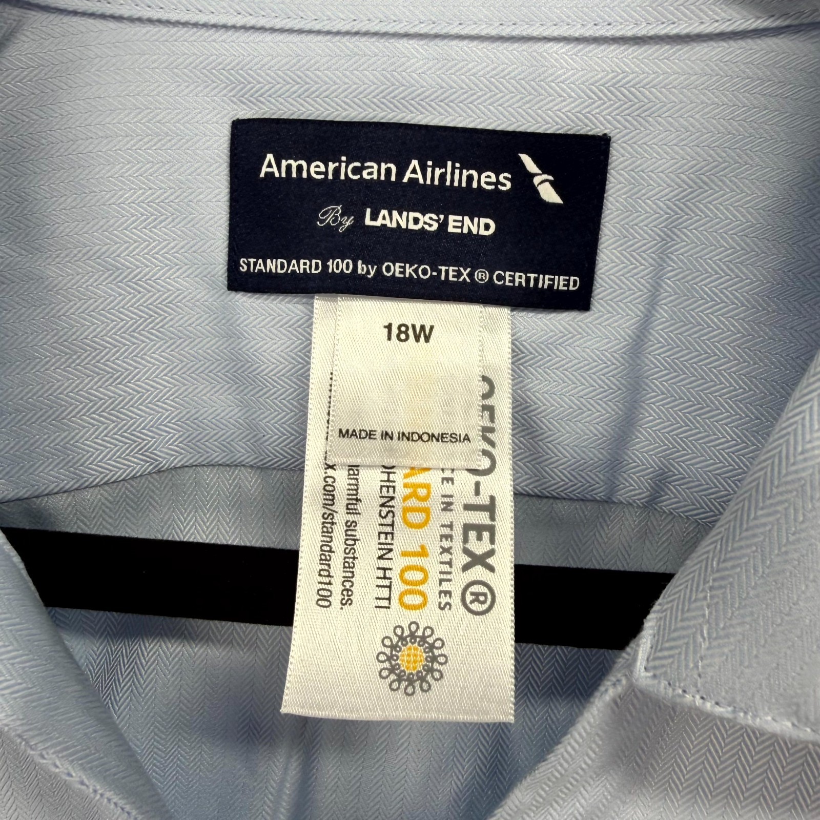 American Airlines Lands End Shirt Womens 18W Blue Oxford Standard 100 Button Up