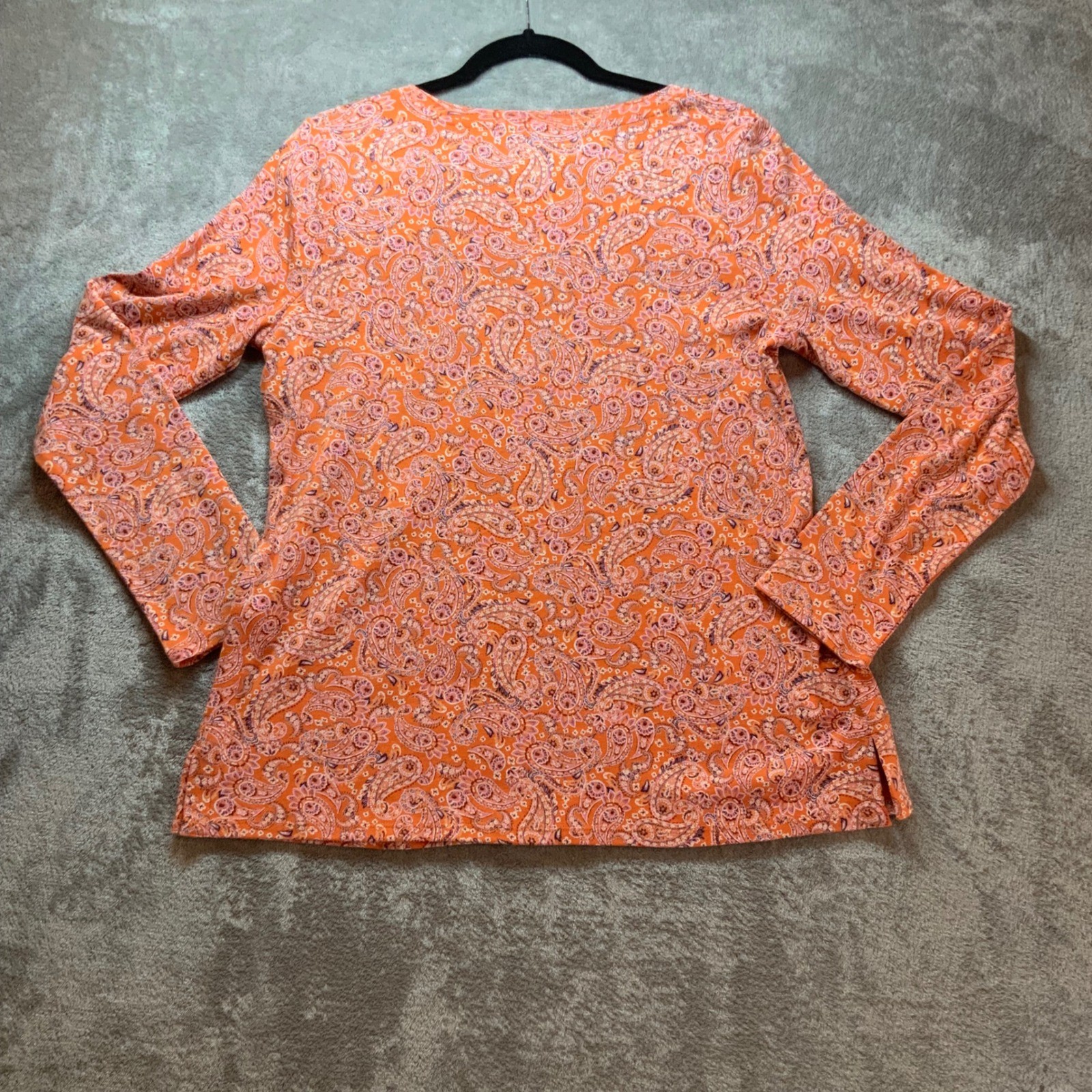 J. Jill Womens Orange Paisley Pima Cotton Long Sleeve Crew Neck Tee Size M