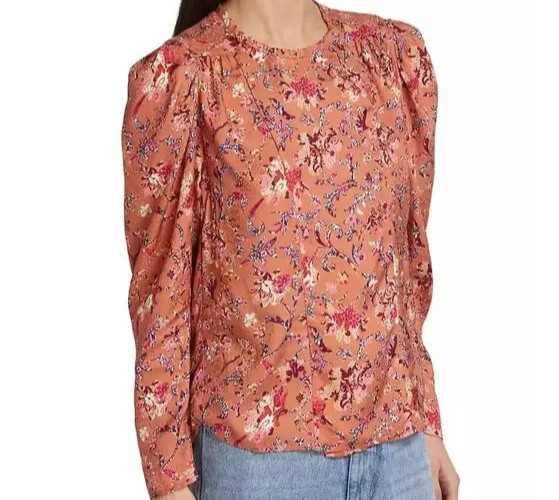Isabel Marant Etoile Benson Printed Long Sleeve Top Pink Papaya sz 36/USA 4 /S
