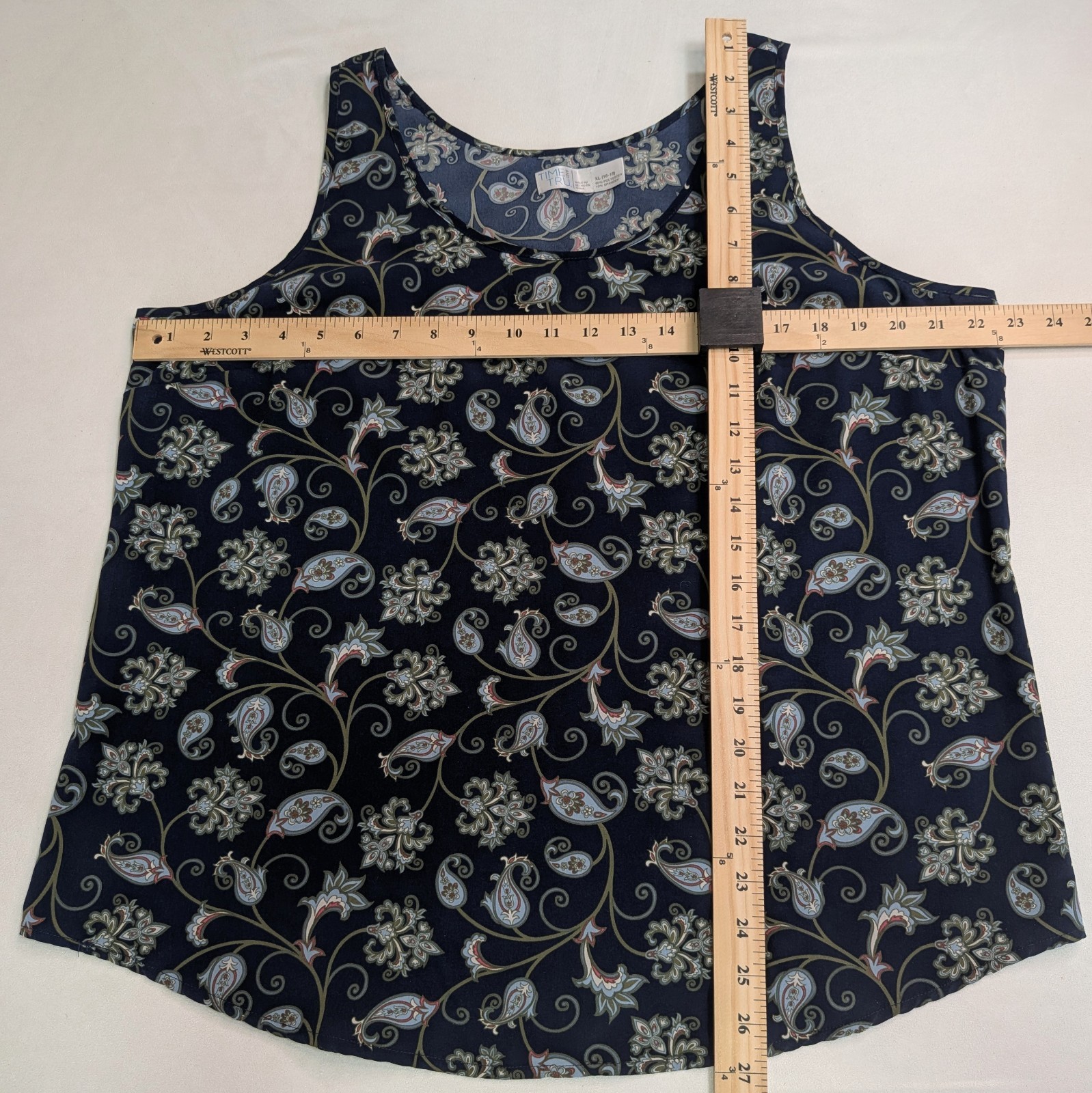 time tru tank top Size XL (16-18) Navy Blue Paisley