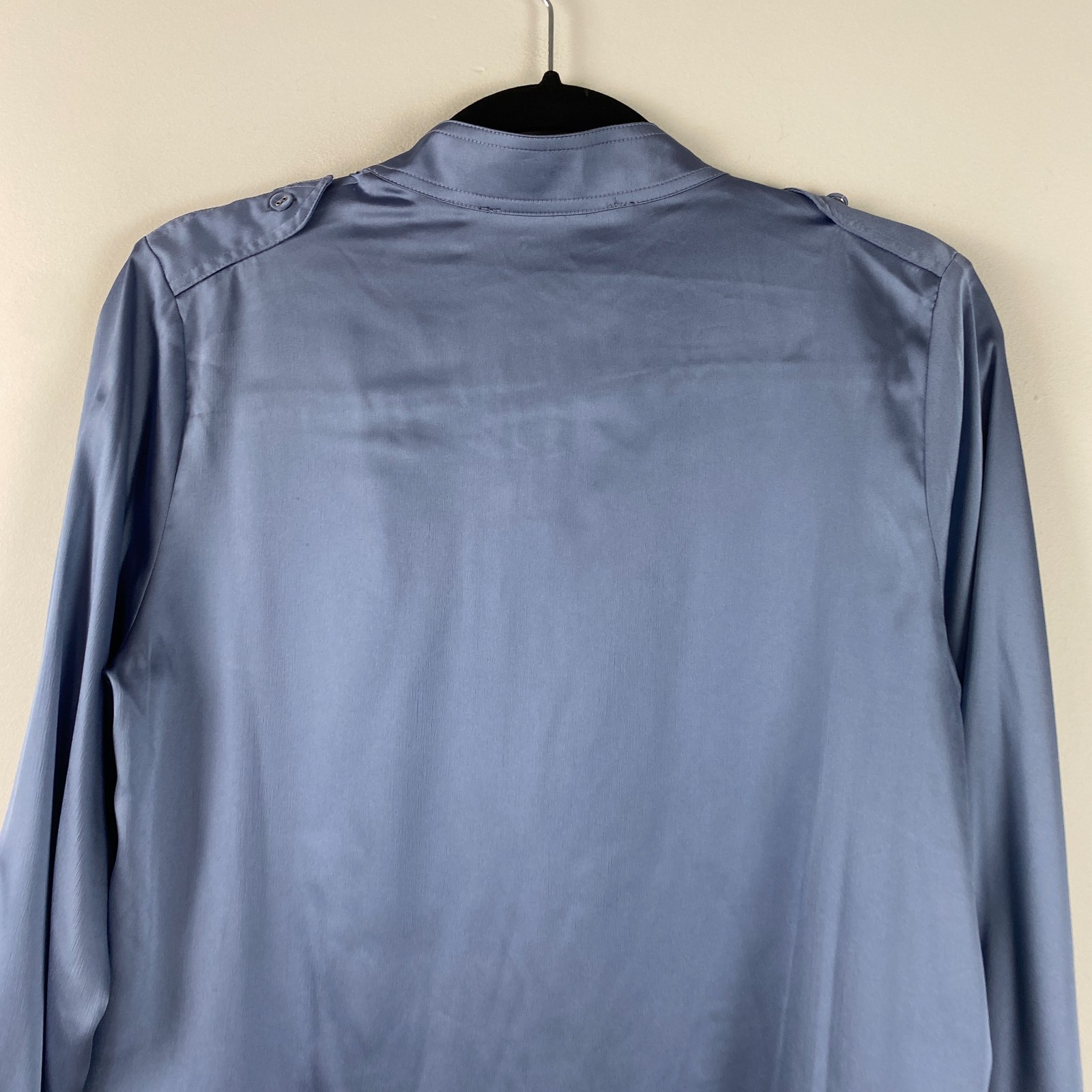 White House Black Market Satin Button Up Shirt Size XS Blue Long Sleeve