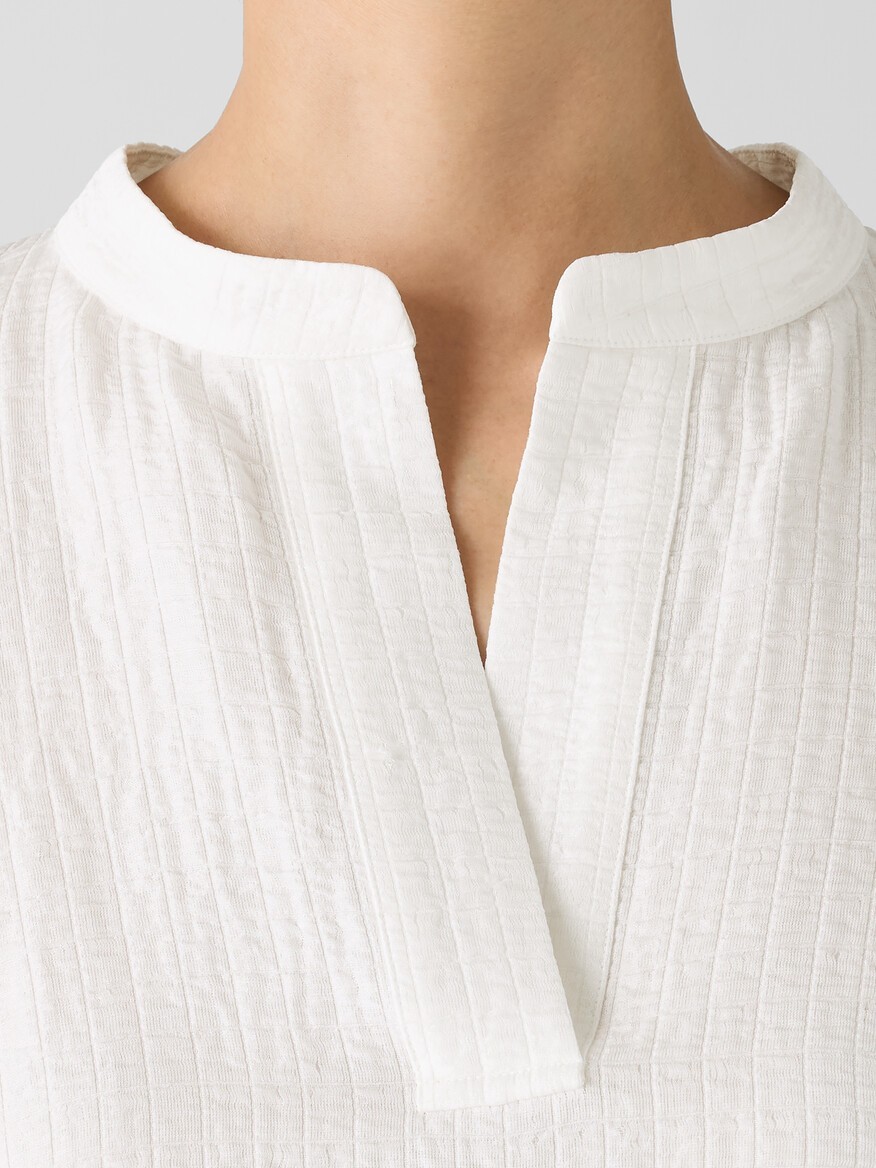 NWT $298 Eileen Fisher Silk Linen Box Band Collar Shirt Top sz L Ivory