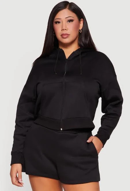 Auden Women’s Black Fleece Zip-up Hoodie 3X – Midweight Loungewear with Pocket