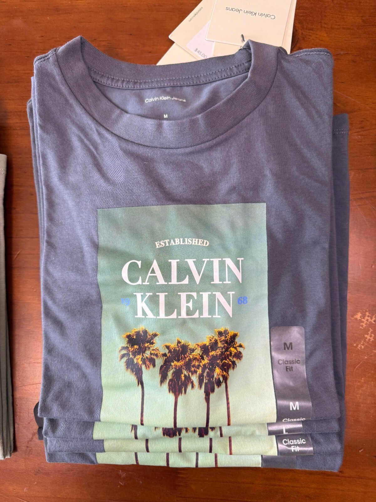 Calvin Klein Jeans Women’s Classic Fit Graphic T-Shirt Gray Palm Trees – XL