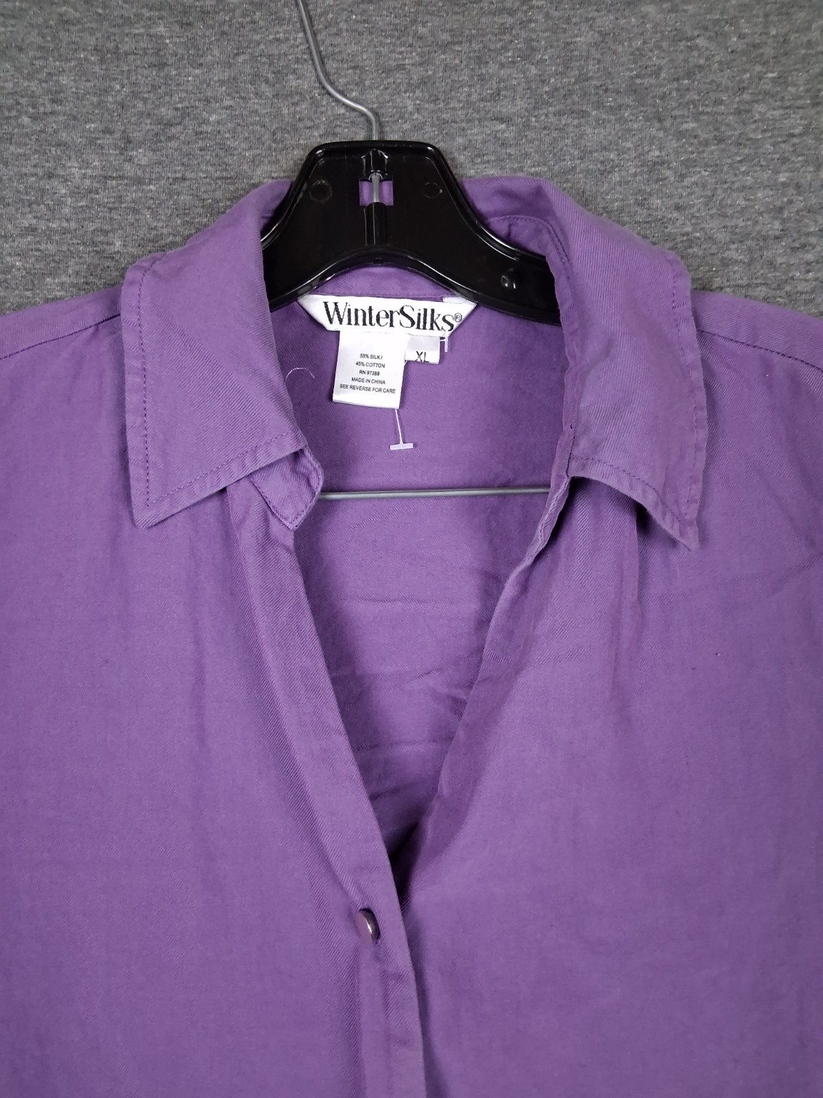 Wintersilks Womens Shirt XL Purple Silk Cotton Blend Button Up Lightweight Class
