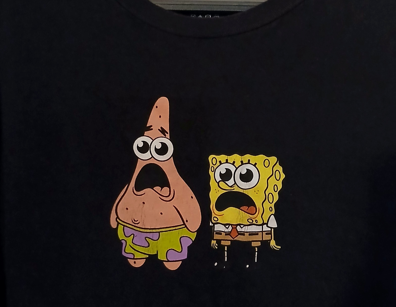 SpongeBob SquarePants Graphic Tee Womens L Black Nickelodeon Double Sided Y2K