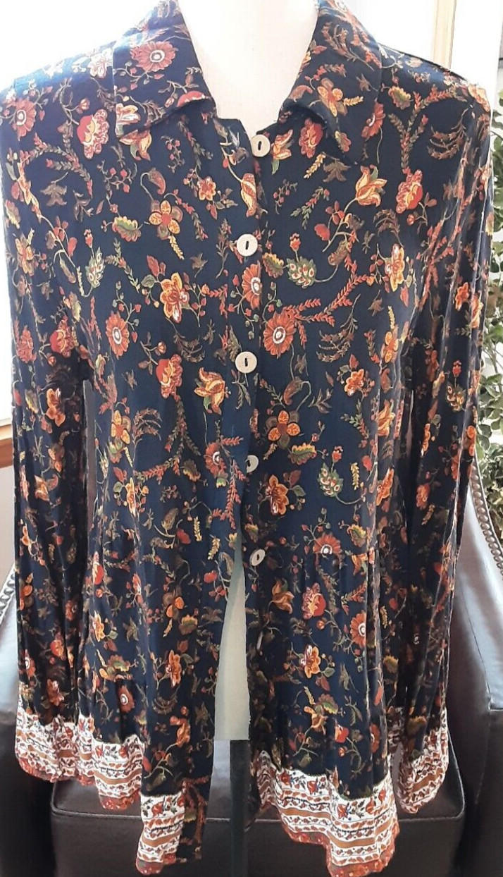 KAYWIDE M MULTICOLOR BUTTON UP TUNIC LONG SLVS 100% VISCOSE MACHINE WASH
