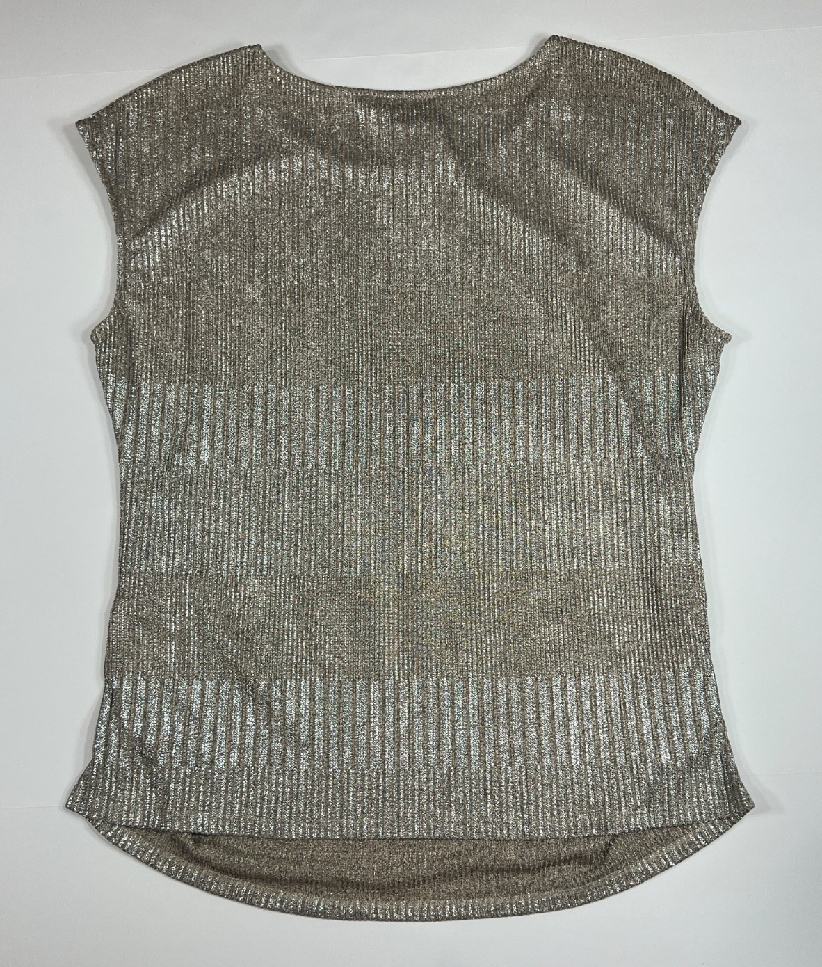 Calvin Klein Metallic Gold Shimmer Knit Top Side Ruched Blouse Womens Size XL