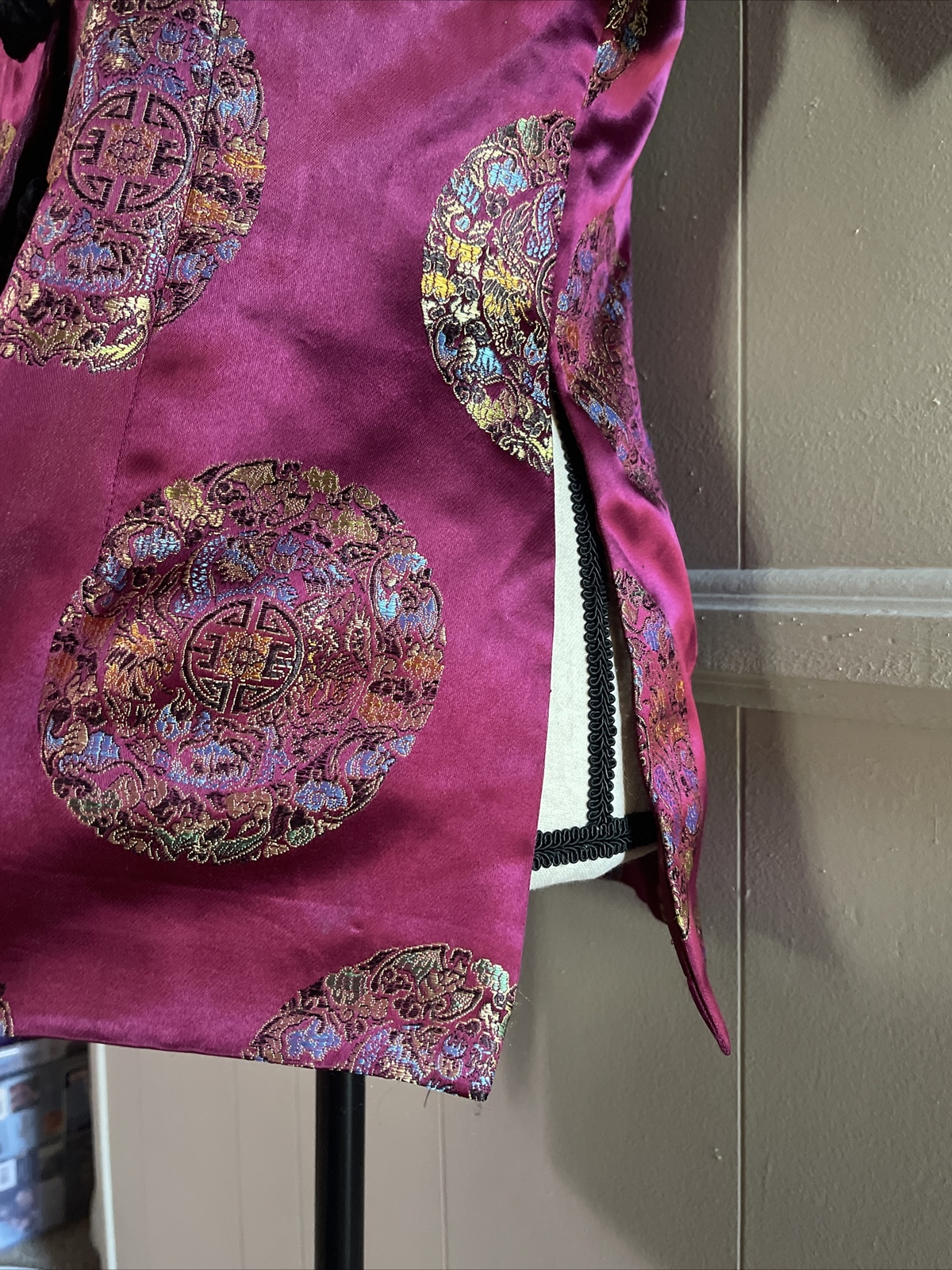 Cassure by SD & Kim Mandarin Silky Vintage Blouse SS Size 36” x 26.5 Neck B9