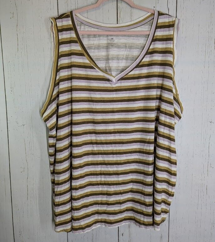Sonoma Size 4X Multicolor Striped Cotton V Neck Sleeveless Tank Top