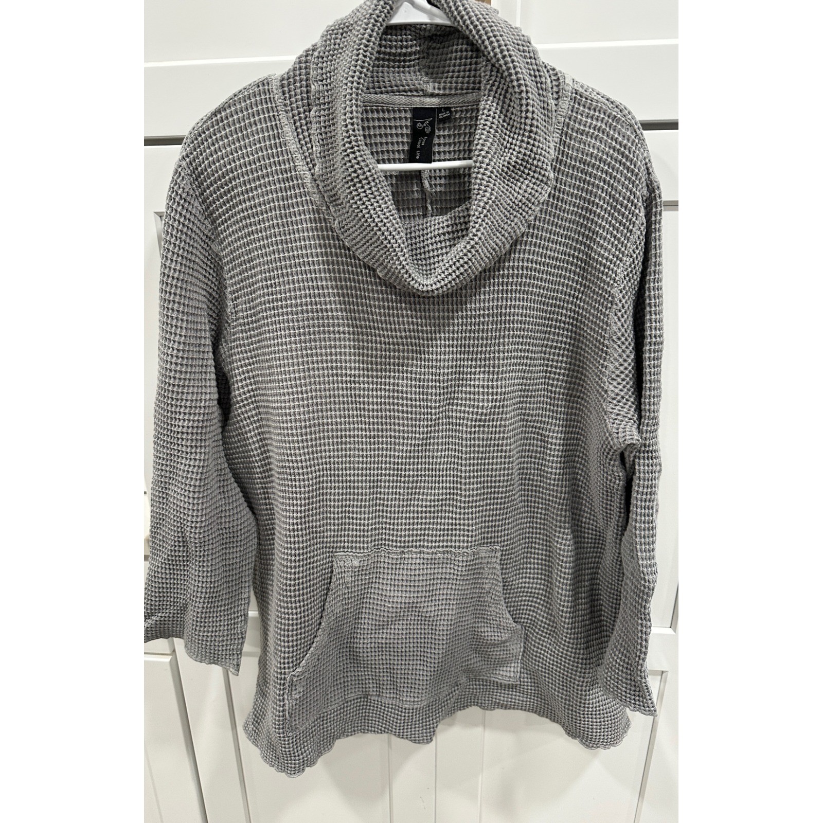 FOCUS Casual Life Gray Waffle Knit Cowl Neck Pocket Tunic Top Size L