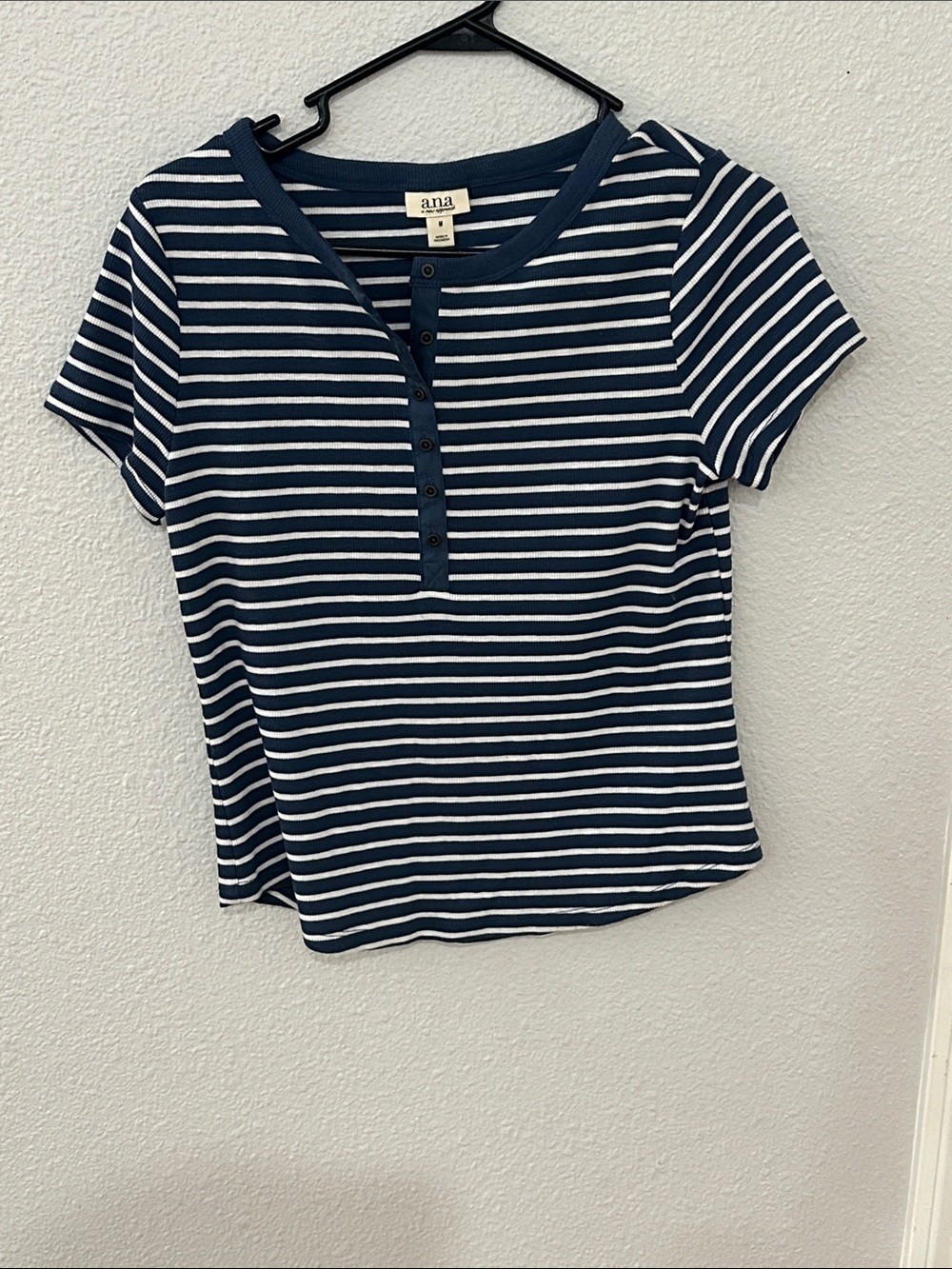 a.n.a Navy & White Striped Henley Tee