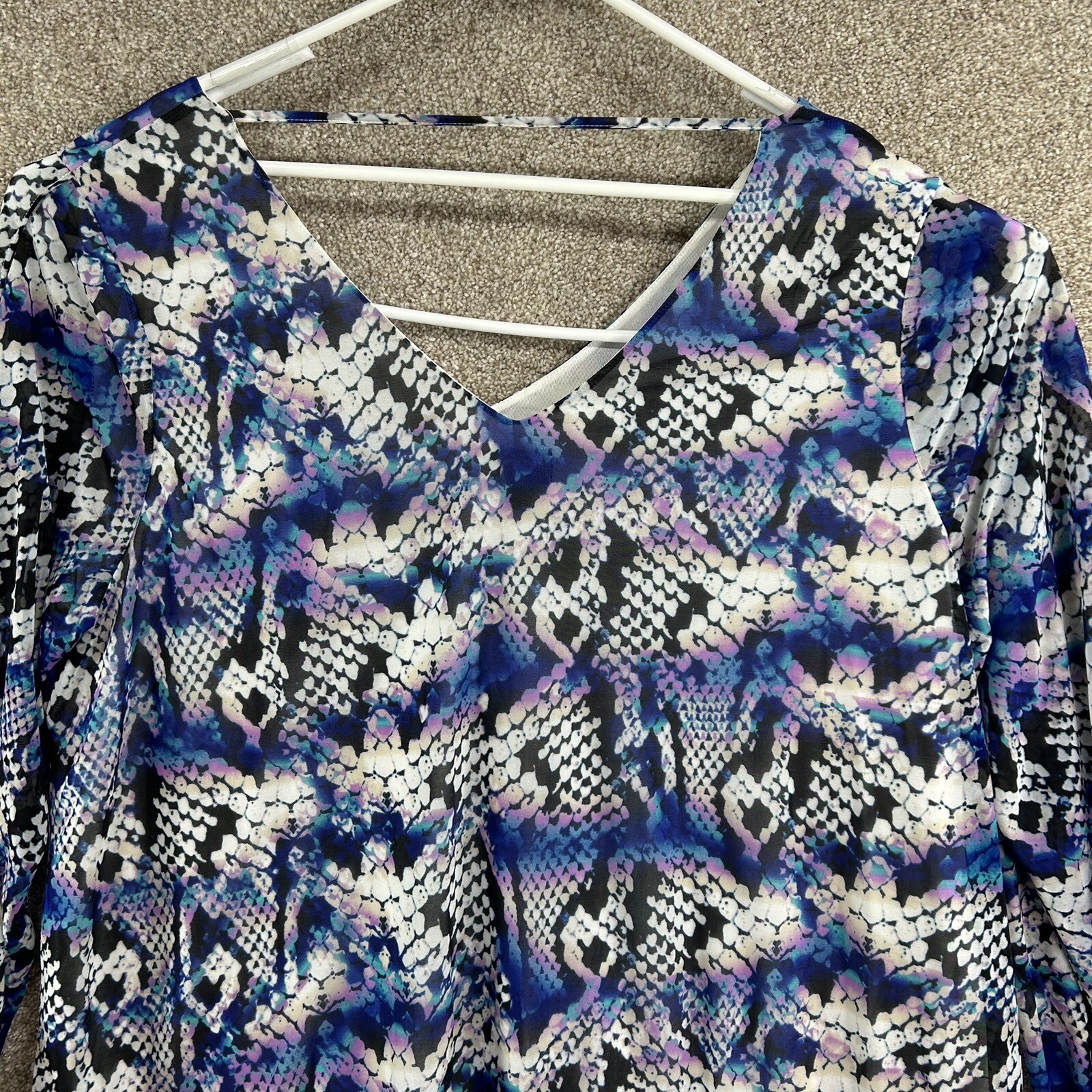 Worthington Women’s Tunic Blouse Size 3X Blue Multicolor Cold Shoulder Lined