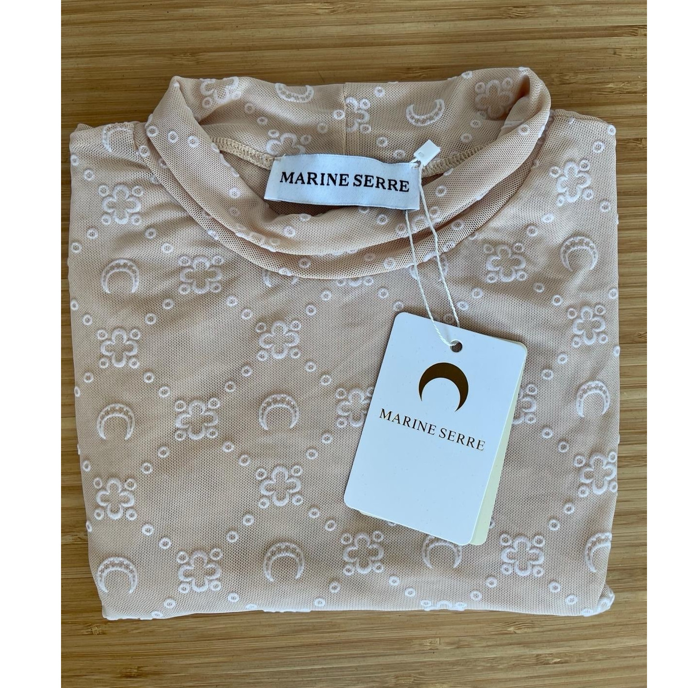 Marine Serre Women’s Beige Geometric Print Mock Neck Long Sleeve Top