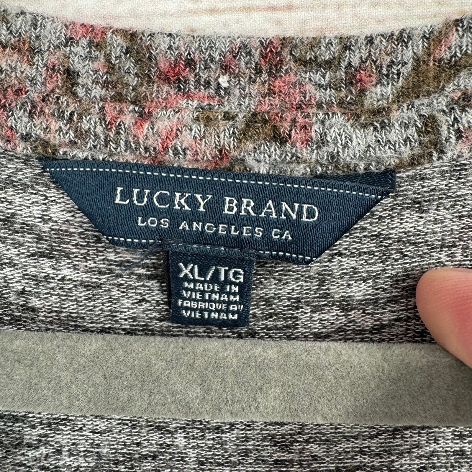 Lucky Brand Floral Knit Long Sleeve Blouse Womens XL Gray Green Pink