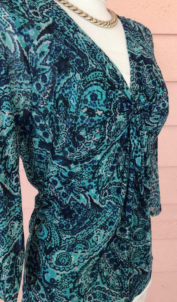 I-N-C INTERNATIONAL CONCEPTS TWIST FRONT TOP Sz XL V-Neck Soft EZ CARE Stretch B