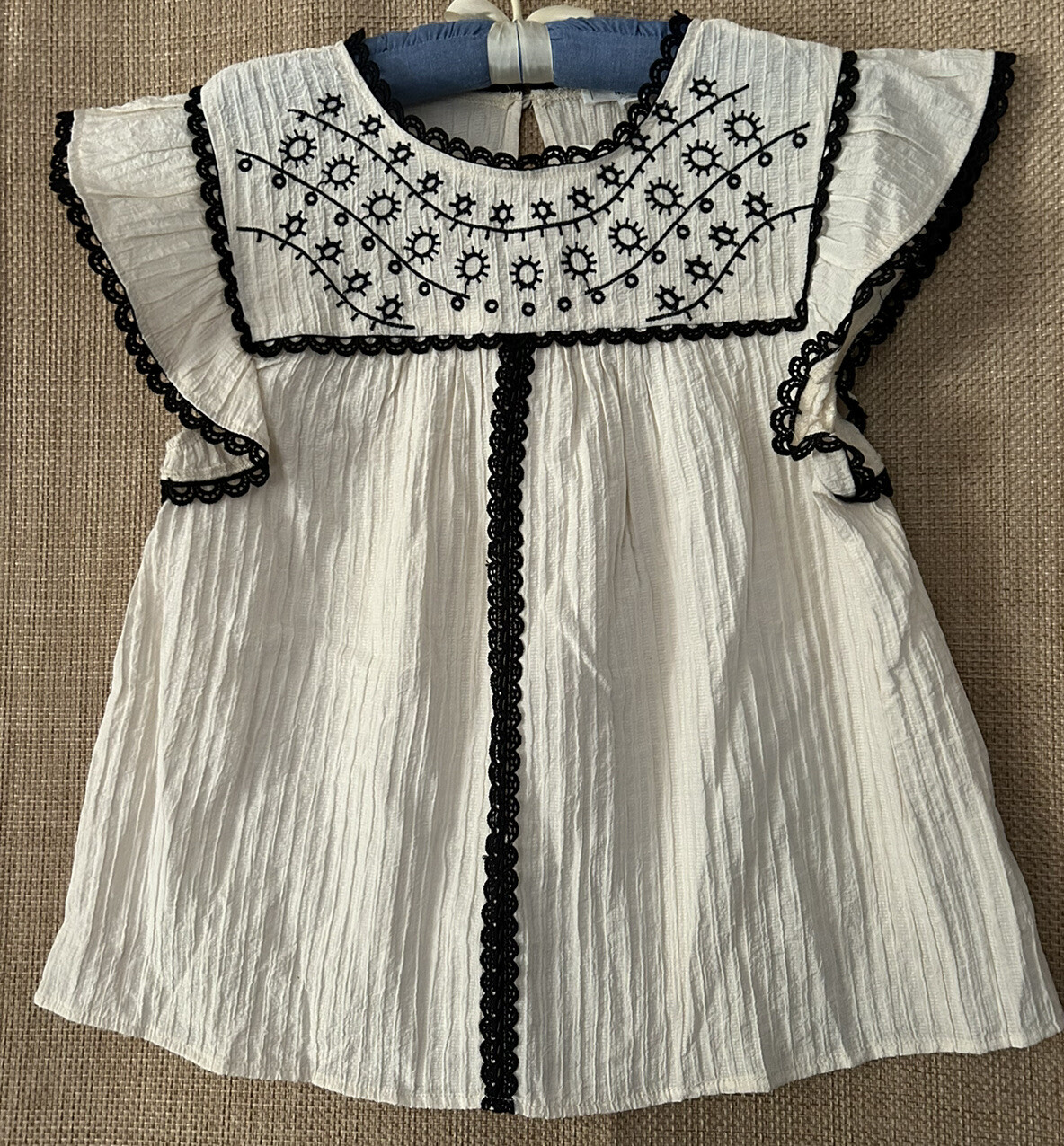 Mine Brand Top S New Boho Hippie Black Lace Trim Popover Peasant Shirt Blouse