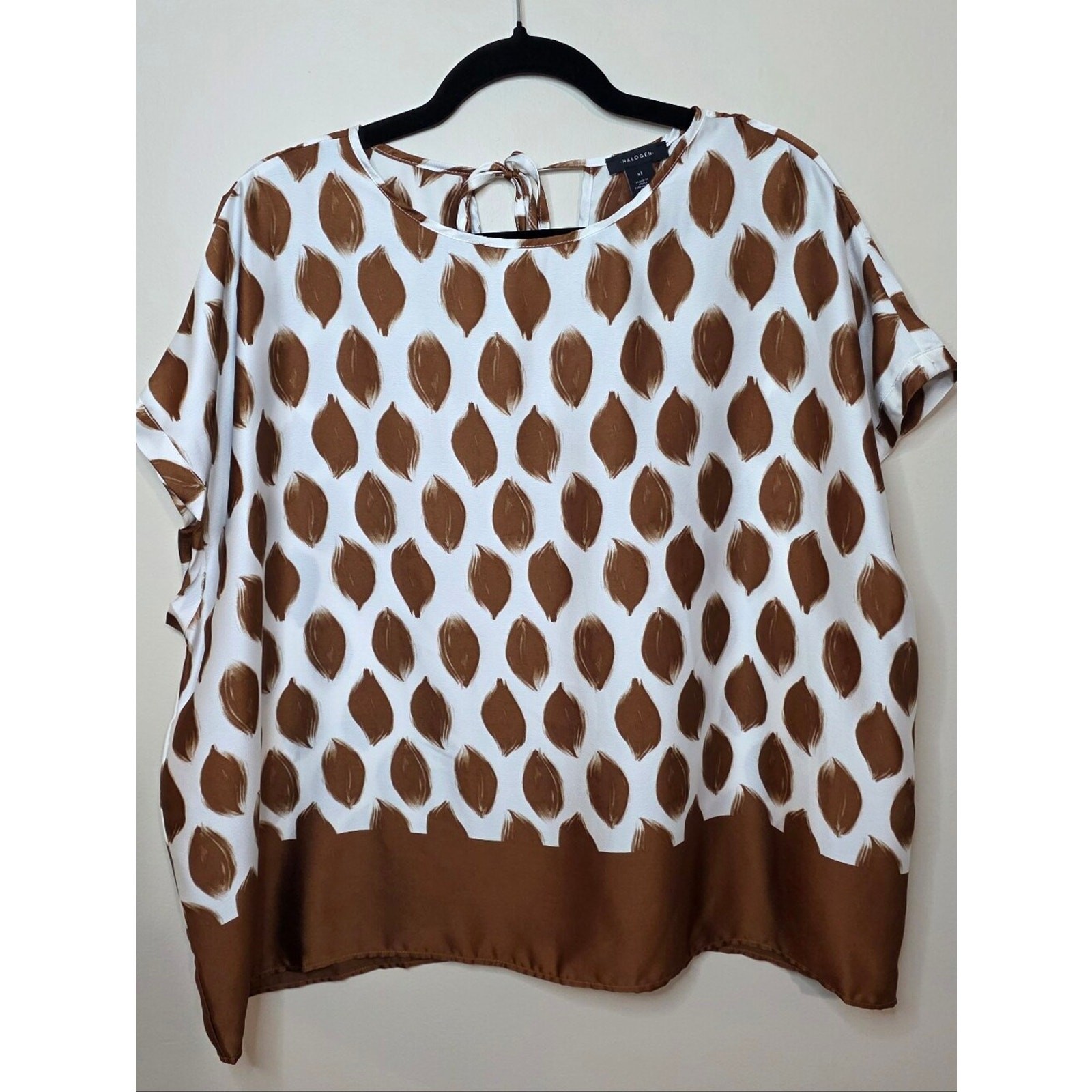 Halogen Brown and White Printed Short Sleeve Blouse ONLY
