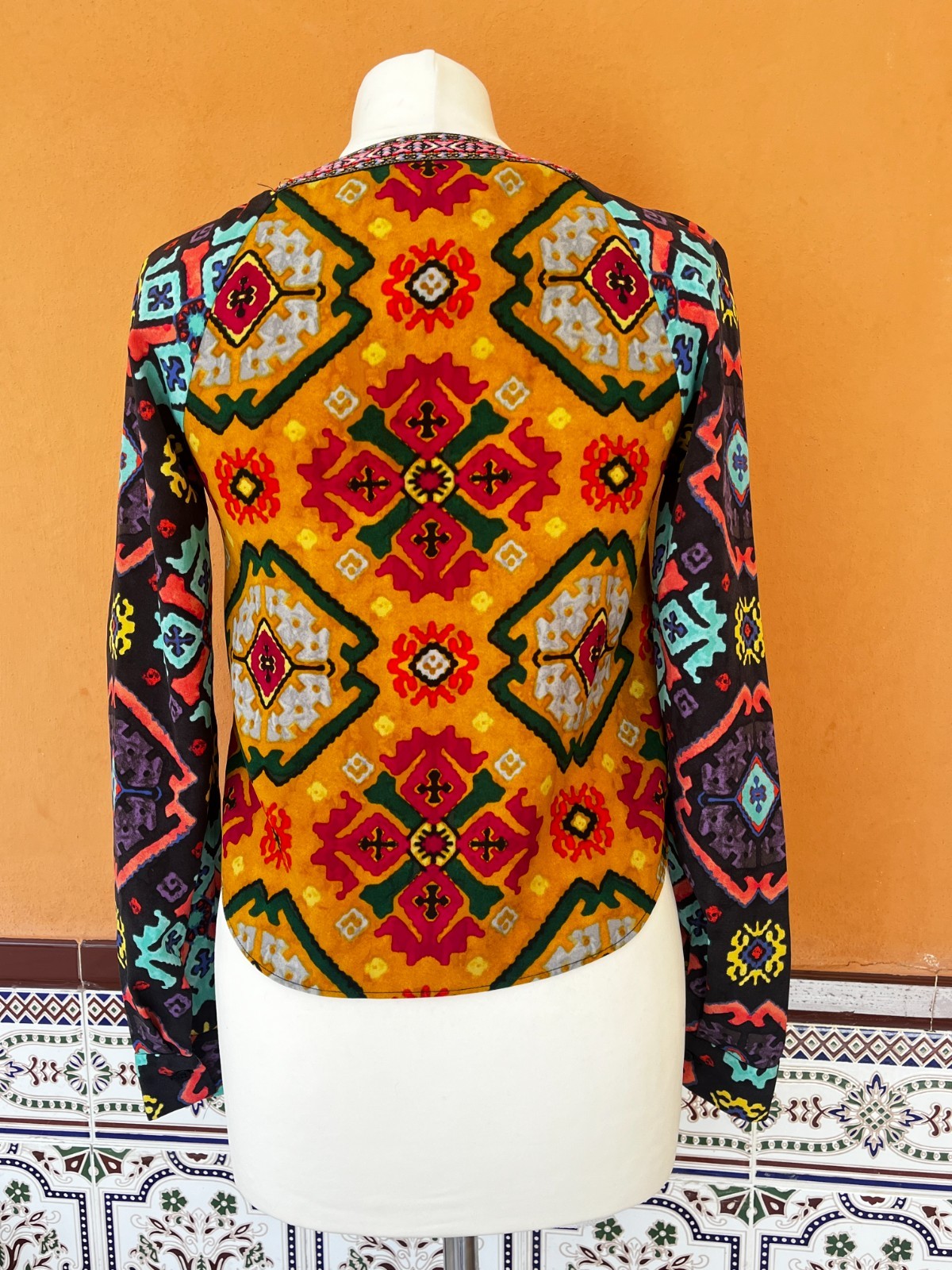 Rachel Roy Boho Ethnic Print Multicolored Blouse Shirt 90s Deadstock XS