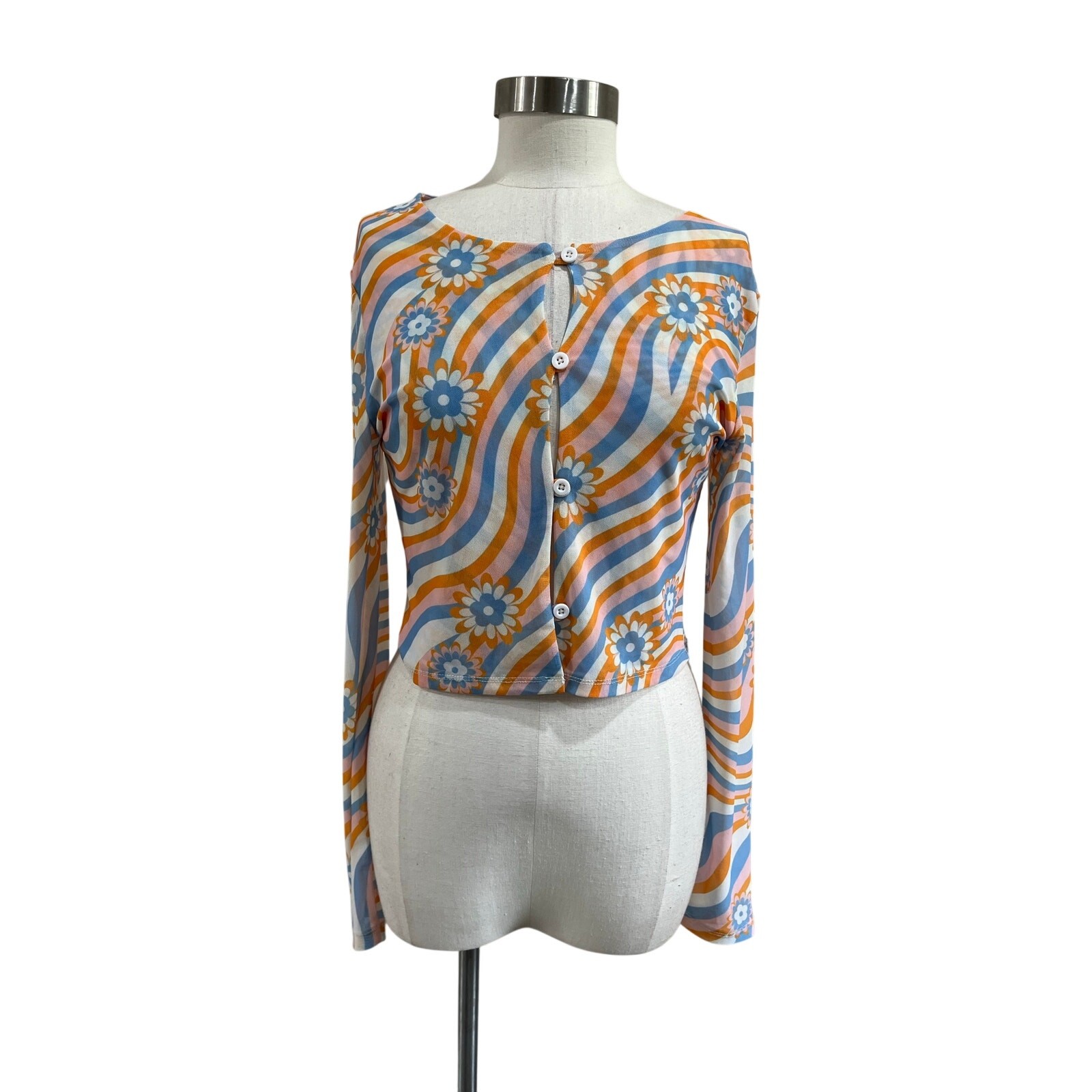 Rue21 Retro Floral Mesh Long Sleeve Top Sz XL Y2K Sheer Stretch Trendy