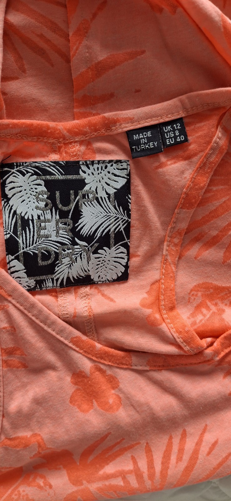 Superdry Women’s Tropical Burnout Vest Top Coral Palm Print Tank G60207XQ Size12