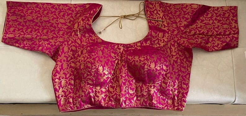 Handmade Brocade Round Neck Made to Order Padded Blouse, Back Open Blouse