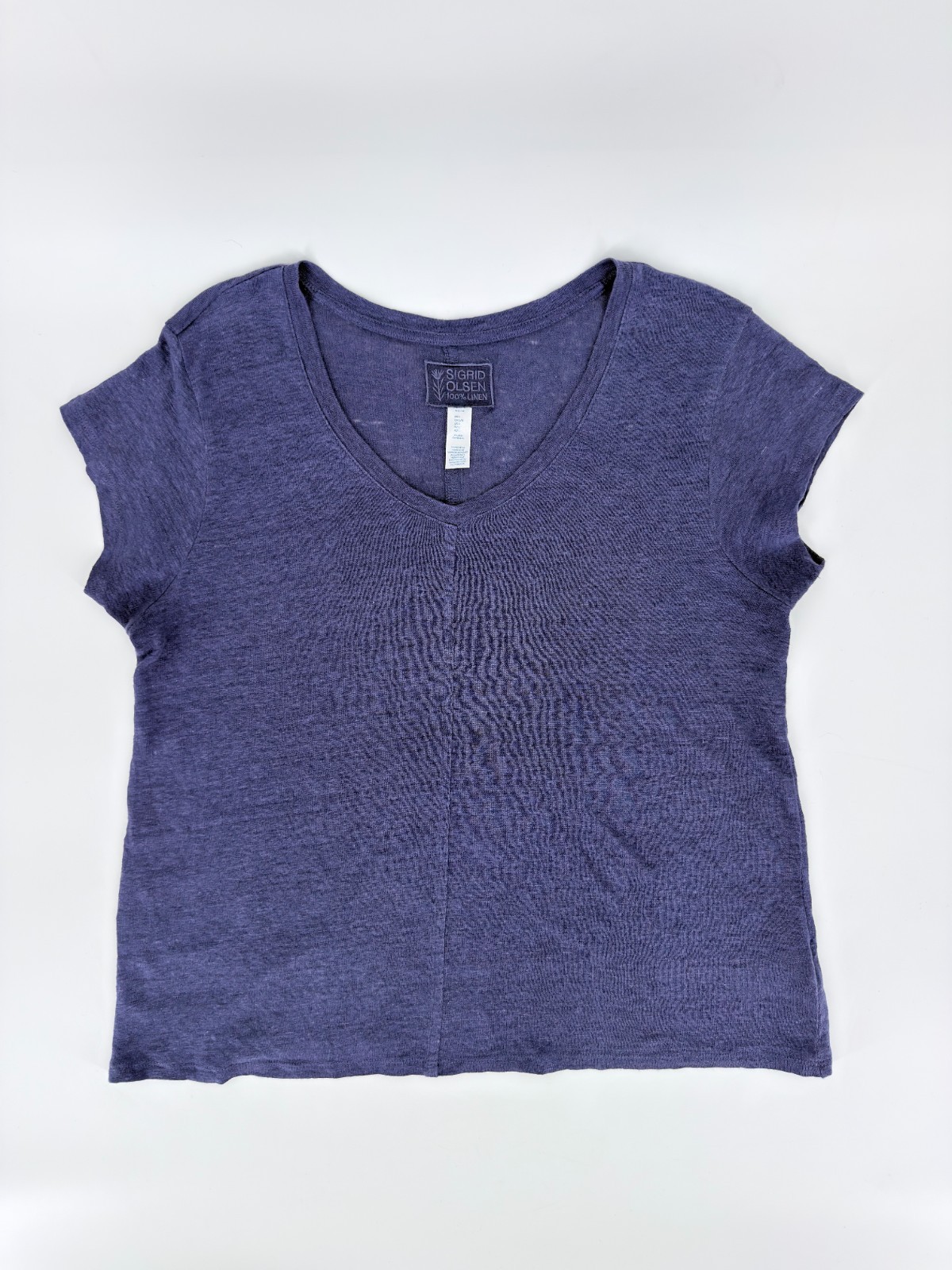 Sigrid Olsen Linen Tee Womens Large Purple V Neck T Shirt Lightweight Knit Top