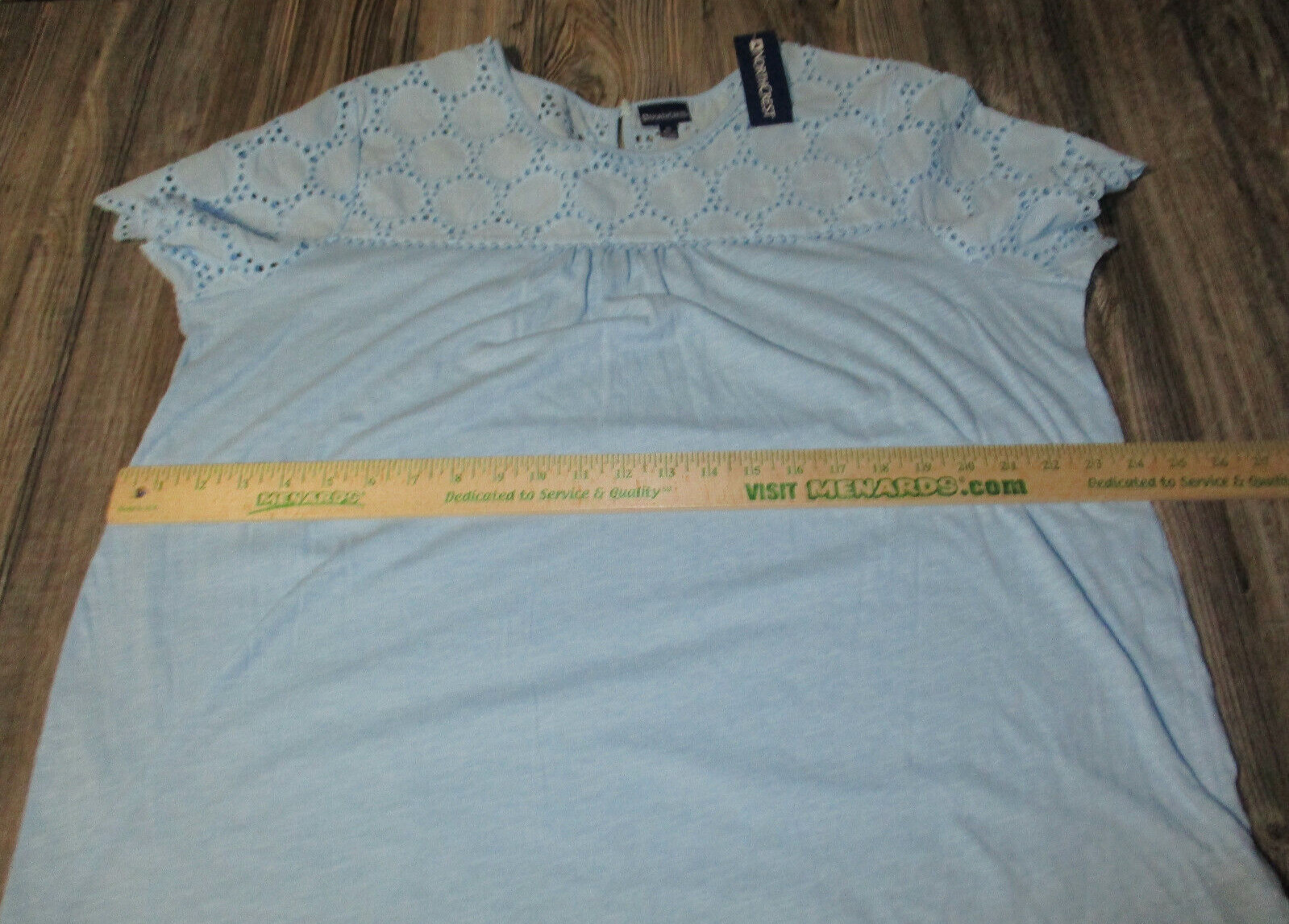 New NorthCrest Womens Sx XL Blue Short Slv Top Eyelet Classic Casual Spring